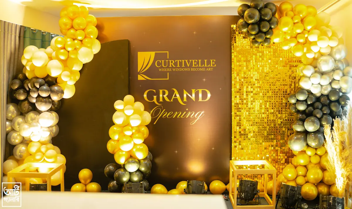 Curtivelle latest news grand opening event backdrop in Dhaka