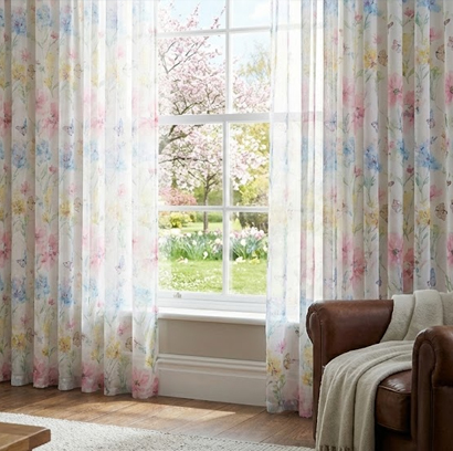 Spring curtain with floral sheer fabric for fresh seasonal window styling